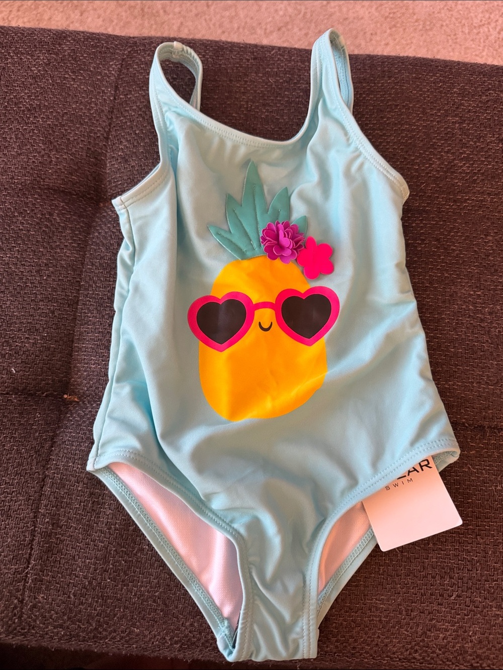 Ingear Kids Light Blue Pineapple One-Piece Swimsuit with Pink Accents